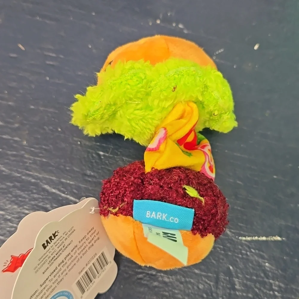 Bark Hamburger Patti Plush Dog Toy NWT Size‎ Small 0-20 Pounds